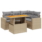 5 Piece Garden Sofa Set with Cushions Beige Poly Rattan