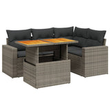 5 Piece Garden Sofa Set with Cushions Grey Poly Rattan - Front View