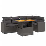 6 Piece Garden Sofa Set with Cushions Black Poly Rattan - Front View