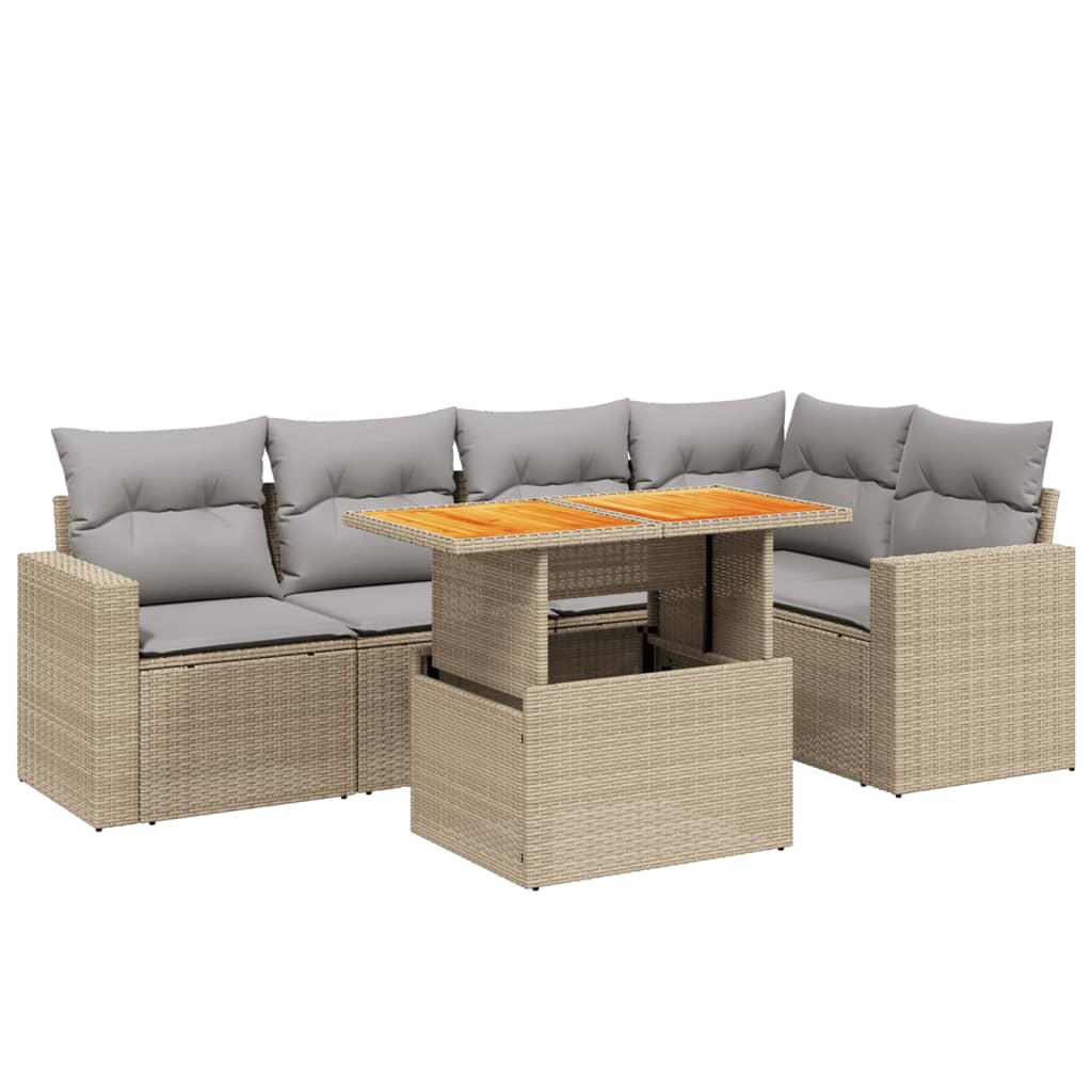 6 Piece Garden Sofa Set with Cushions Beige Poly Rattan