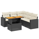 6 Piece Garden Sofa Set with Cushions Black Poly Rattan - Front View