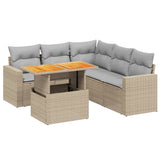 6 Piece Garden Sofa Set with Cushions Beige Poly Rattan - Front View