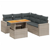 6 Piece Garden Sofa Set with Cushions Grey Poly Rattan - Front View