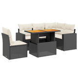 6 Piece Garden Sofa Set with Cushions Black Poly Rattan - Front View