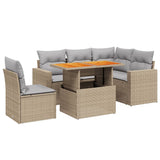 6 Piece Garden Sofa Set with Cushions Beige Poly Rattan - Front View