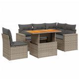 6 Piece Garden Sofa Set with Cushions Grey Poly Rattan - Front View