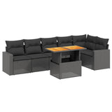 7 Piece Garden Sofa Set with Cushions Black Poly Rattan - Front View