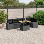 7 Piece Garden Sofa Set with Cushions Black Poly Rattan