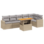7 Piece Garden Sofa Set with Cushions Beige Poly Rattan