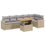 7 Piece Garden Sofa Set with Cushions Beige Poly Rattan - Front View