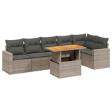 7 Piece Garden Sofa Set with Cushions Grey Poly Rattan - Front View
