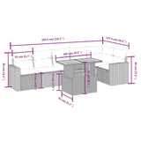 7 Piece Garden Sofa Set with Cushions Grey Poly Rattan - Side View
