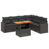 7 Piece Garden Sofa Set with Cushions Black Poly Rattan - Front View