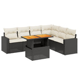 7 Piece Garden Sofa Set with Cushions Black Poly Rattan