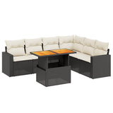 7 Piece Garden Sofa Set with Cushions Black Poly Rattan - Front View