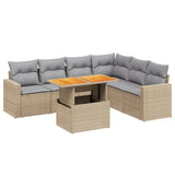7 Piece Garden Sofa Set with Cushions Beige Poly Rattan - Front View