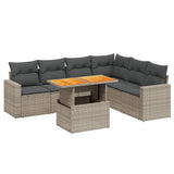 7 Piece Garden Sofa Set with Cushions Grey Poly Rattan - Front View