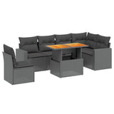 7 Piece Garden Sofa Set with Cushions Black Poly Rattan - Front View