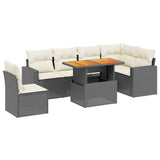 7 Piece Garden Sofa Set with Cushions Black Poly Rattan - Front View
