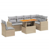 7 Piece Garden Sofa Set with Cushions Beige Poly Rattan - Front View