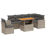 7 Piece Garden Sofa Set with Cushions Grey Poly Rattan - Front View