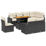 9 Piece Garden Sofa Set with Cushions Black Poly Rattan - Front View