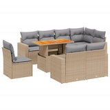 9 Piece Garden Sofa Set with Cushions Beige Poly Rattan - Front View
