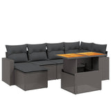 7 Piece Garden Sofa Set with Cushions Black Poly Rattan - Front View