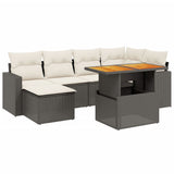 7 Piece Garden Sofa Set with Cushions Black Poly Rattan - Front View