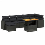 8 Piece Garden Sofa Set with Cushions Black Poly Rattan - Front View
