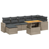 8 Piece Garden Sofa Set with Cushions Grey Poly Rattan - Front View