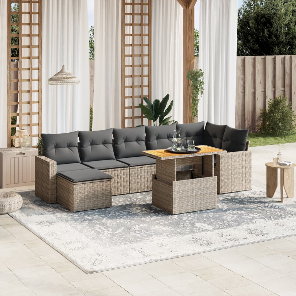 8 Piece Garden Sofa Set with Cushions Grey Poly Rattan