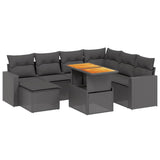 8 Piece Garden Sofa Set with Cushions Black Poly Rattan - Front View