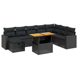 9 Piece Garden Sofa Set with Cushions Black Poly Rattan - Front View
