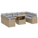 10 Piece Garden Sofa Set with Cushions Beige Poly Rattan - Front View
