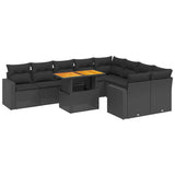 10 Piece Garden Sofa Set with Cushions Black Poly Rattan