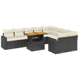 10 Piece Garden Sofa Set with Cushions Black Poly Rattan - Front View