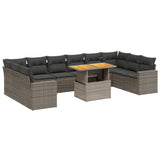 11 Piece Garden Sofa Set with Cushions Grey Poly Rattan - Front View