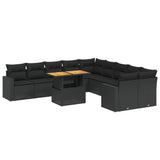 11 Piece Garden Sofa Set with Cushions Black Poly Rattan - Front View