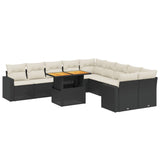 11 Piece Garden Sofa Set with Cushions Black Poly Rattan - Front View