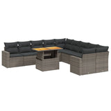 11 Piece Garden Sofa Set with Cushions Grey Poly Rattan - Front View
