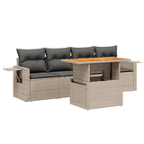 5 Piece Garden Sofa Set with Cushions Grey Poly Rattan - Front View