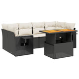 7 Piece Garden Sofa Set with Cushions Black Poly Rattan - Front View