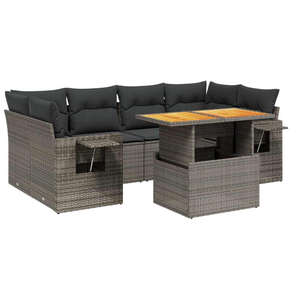 7 Piece Garden Sofa Set with Cushions Grey Poly Rattan