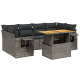 7 Piece Garden Sofa Set with Cushions Grey Poly Rattan - Front View