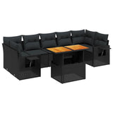 8 Piece Garden Sofa Set with Cushions Black Poly Rattan - Front View