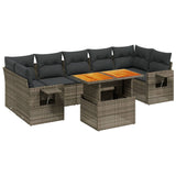 8 Piece Garden Sofa Set with Cushions Grey Poly Rattan - Front View