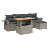 6 Piece Garden Sofa Set with Cushions Grey Poly Rattan - Front View