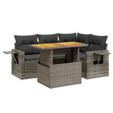 5 Piece Garden Sofa Set with Cushions Grey Poly Rattan - Front View