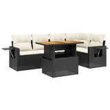6 Piece Garden Sofa Set with Cushions Black Poly Rattan - Front View